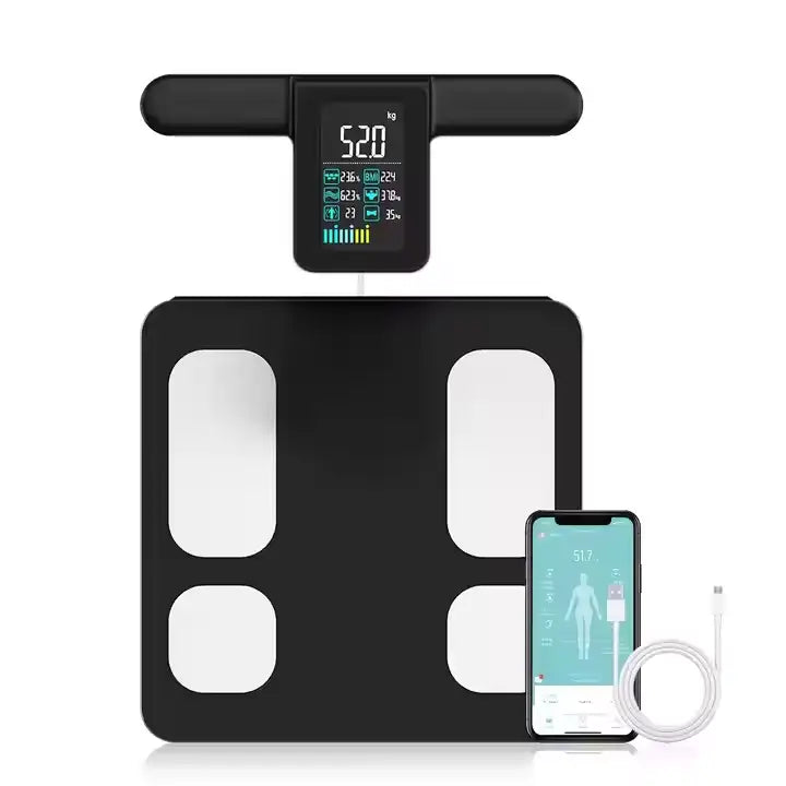 Smart Personal Scale with 8 Electrodes 1g Accuracy LCD Display Tempered Glass and Plastic Material for Body Analysis