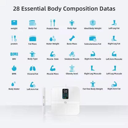 8 Electronic BMI Glass VA Screen OEM White Black Body Weight Fat Analysis Digital Smart Scale with IOS and Android APP