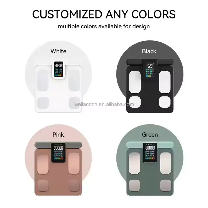 Smart Personal Scale with 8 Electrodes 1g Accuracy LCD Display Tempered Glass and Plastic Material for Body Analysis